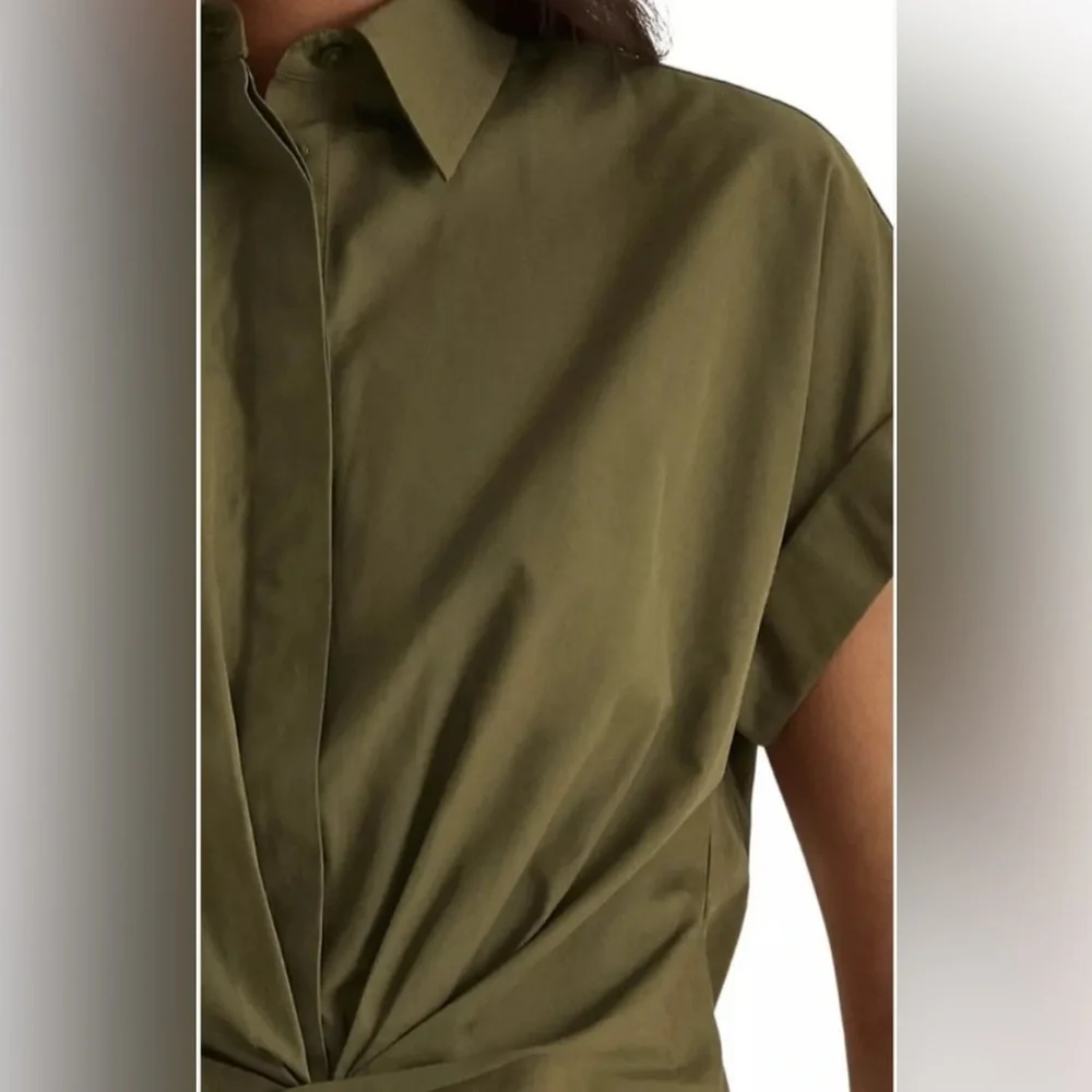 Lauren Ralph Lauren Twist-Front Cotton Broadcloth Shirt Olive green 18W-Like New - Picture 3 of 13